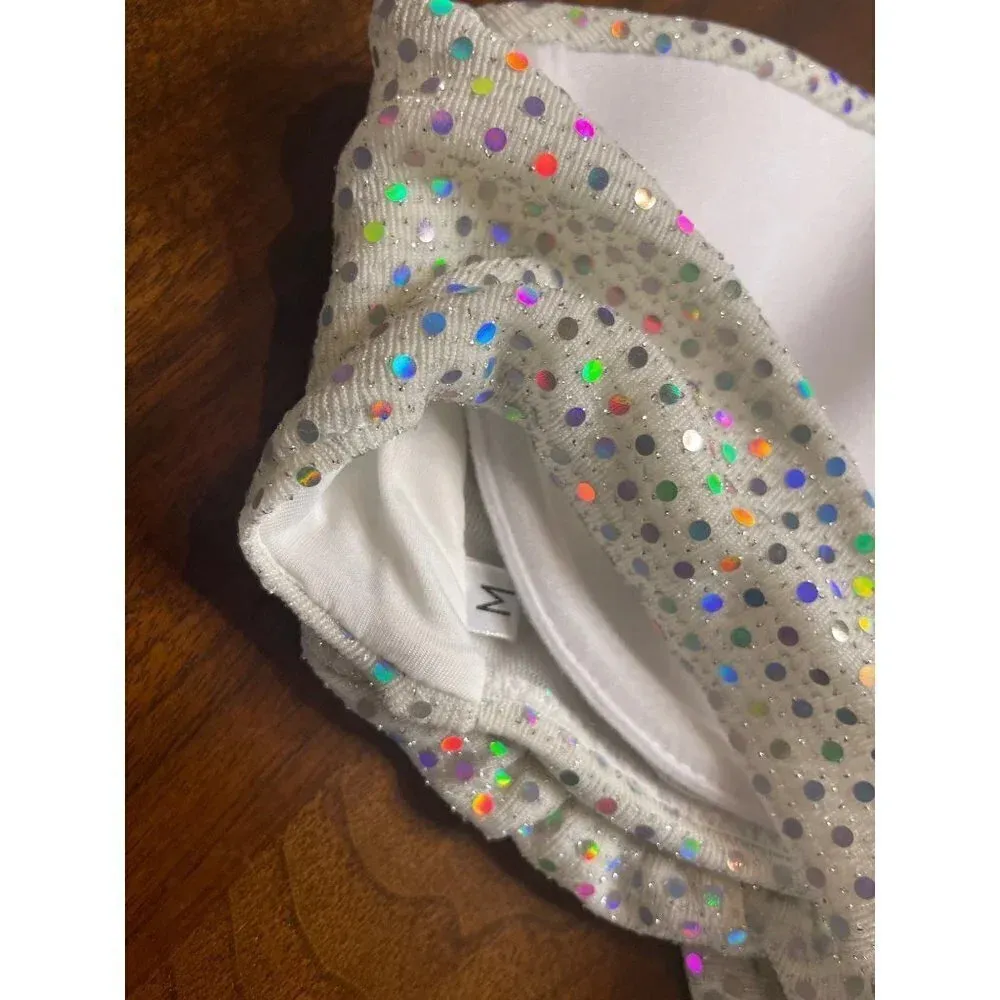 CHIO Ruffle Bikini Top in Silver Medium New Bandeau Strapless Tube White - Image 8