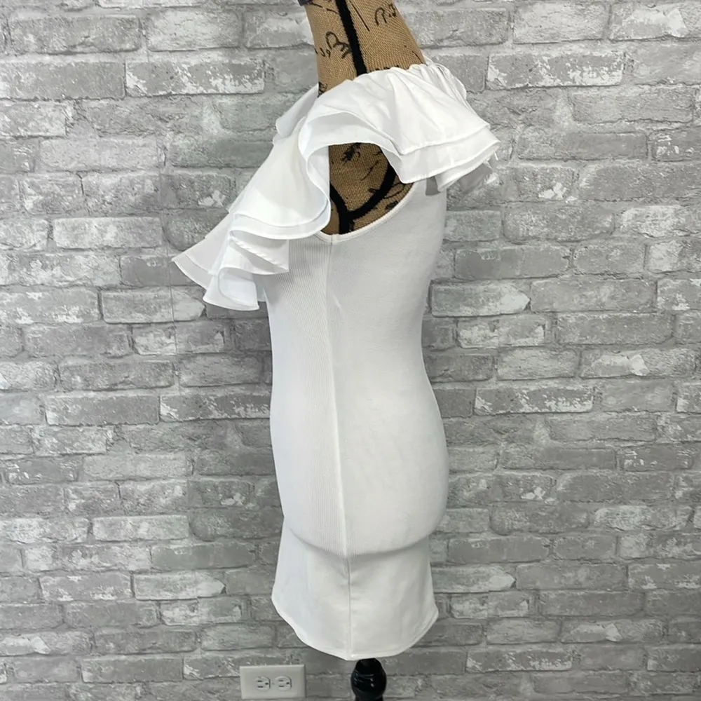 Hyfve White Ribbed Ruffle Bodycon Dress - Image 2