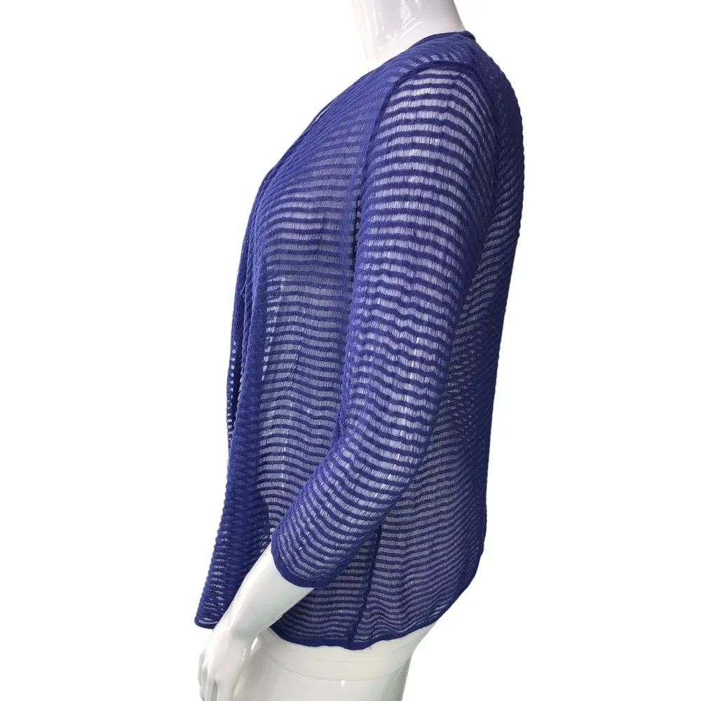 Chicos Womens Size 3 US 16 XL Open Front Sweater Purple Sheer Stripe High Low - Image 5