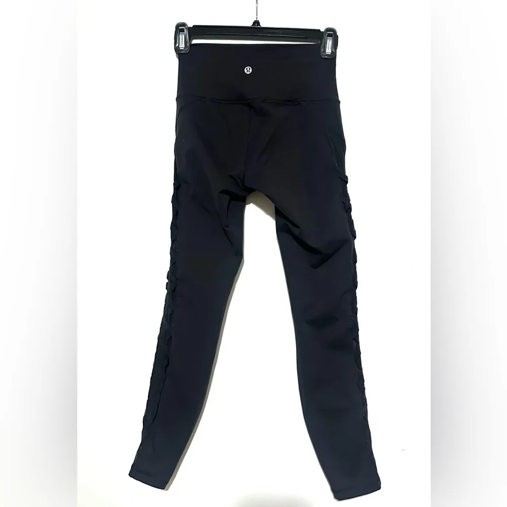 Lululemon Rhythm High Times 7/8 High Rise Leggings in Black Criss Cross Mesh 4 - Image 4