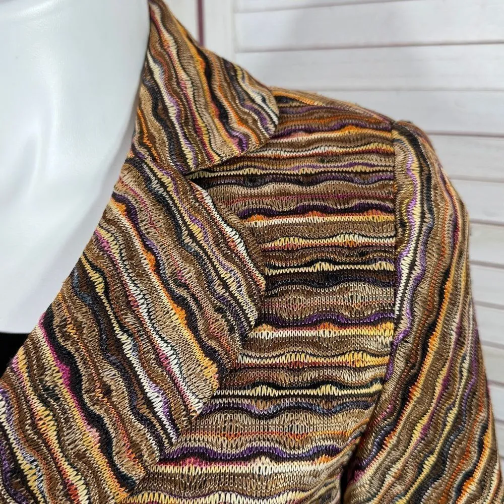 Vintage Isabel & Nina Dress Barn Striped‎ Knit Blazer Skirt Suit Tan Multi 12 - Image 5