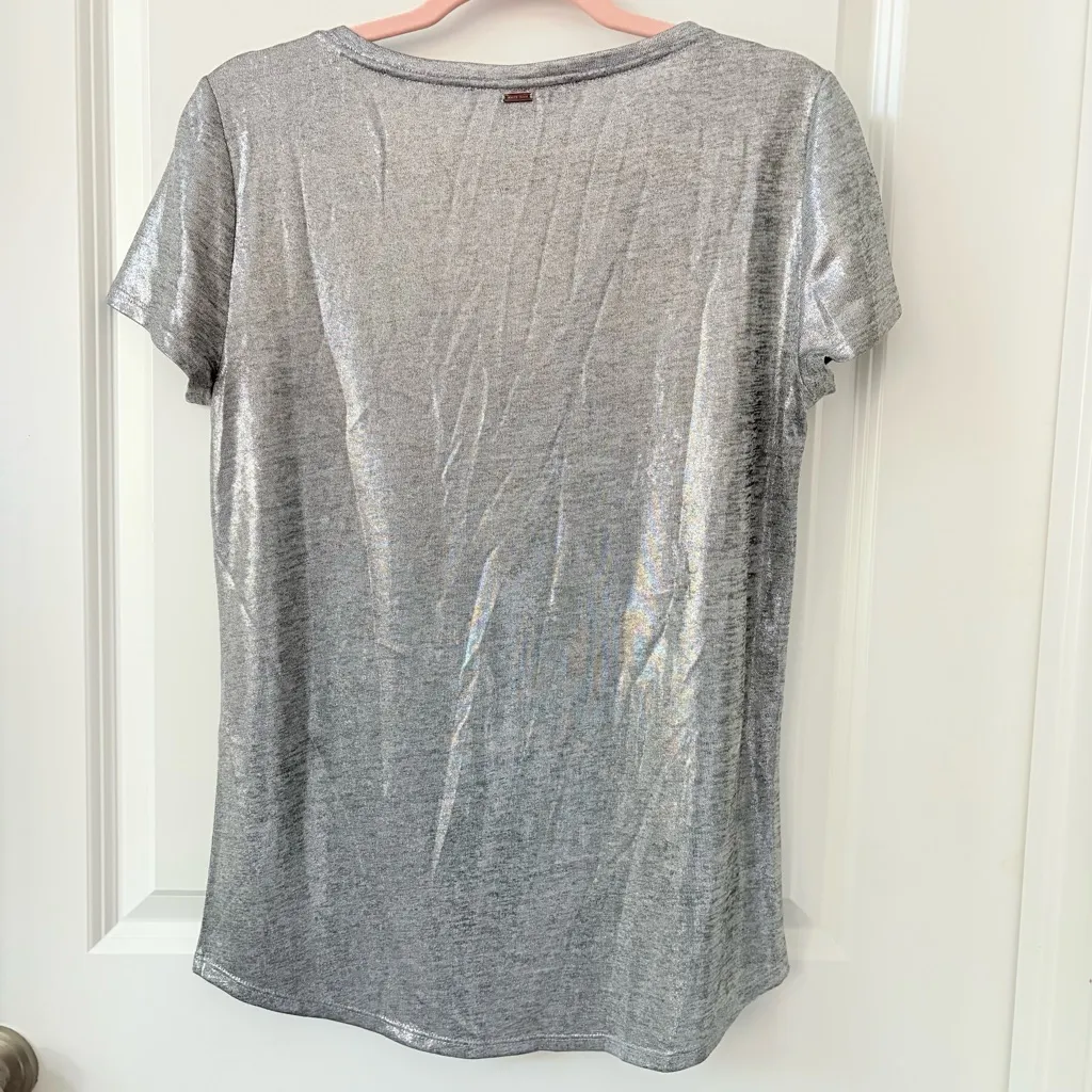 WHBM Silver V-Neck Women's Top Small - Image 4