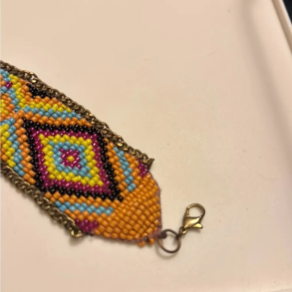 Beaded Multicolor Cuff Bracelet Pink - Image 4