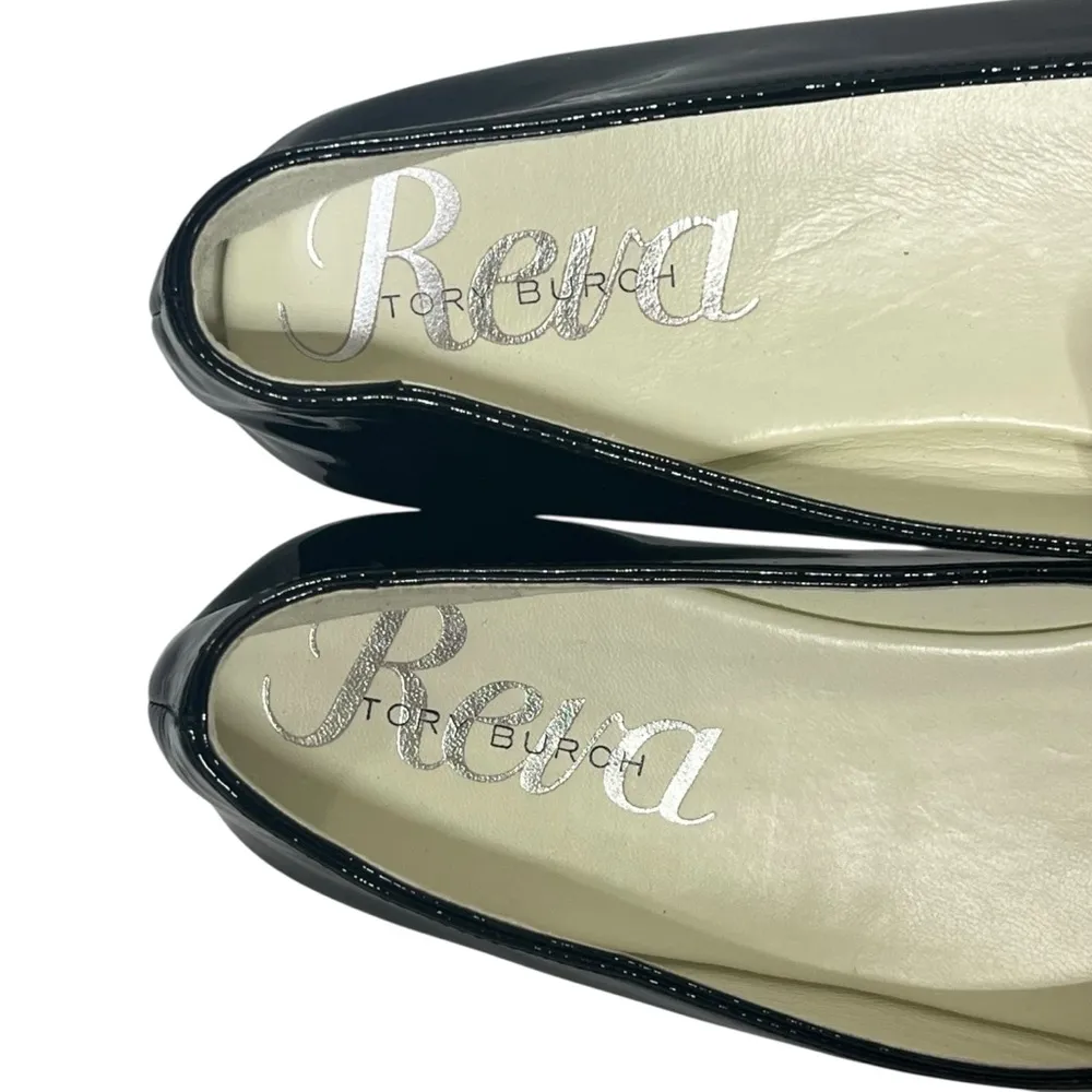 Tory Burch Reva Black Patent Ballet Flats Size 7M Logo Coin Shoes - Image 5
