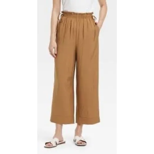 NEW A New Day Brown Paper Bag Waist Wide Leg Cropped Pants Womens Medium - Image 2