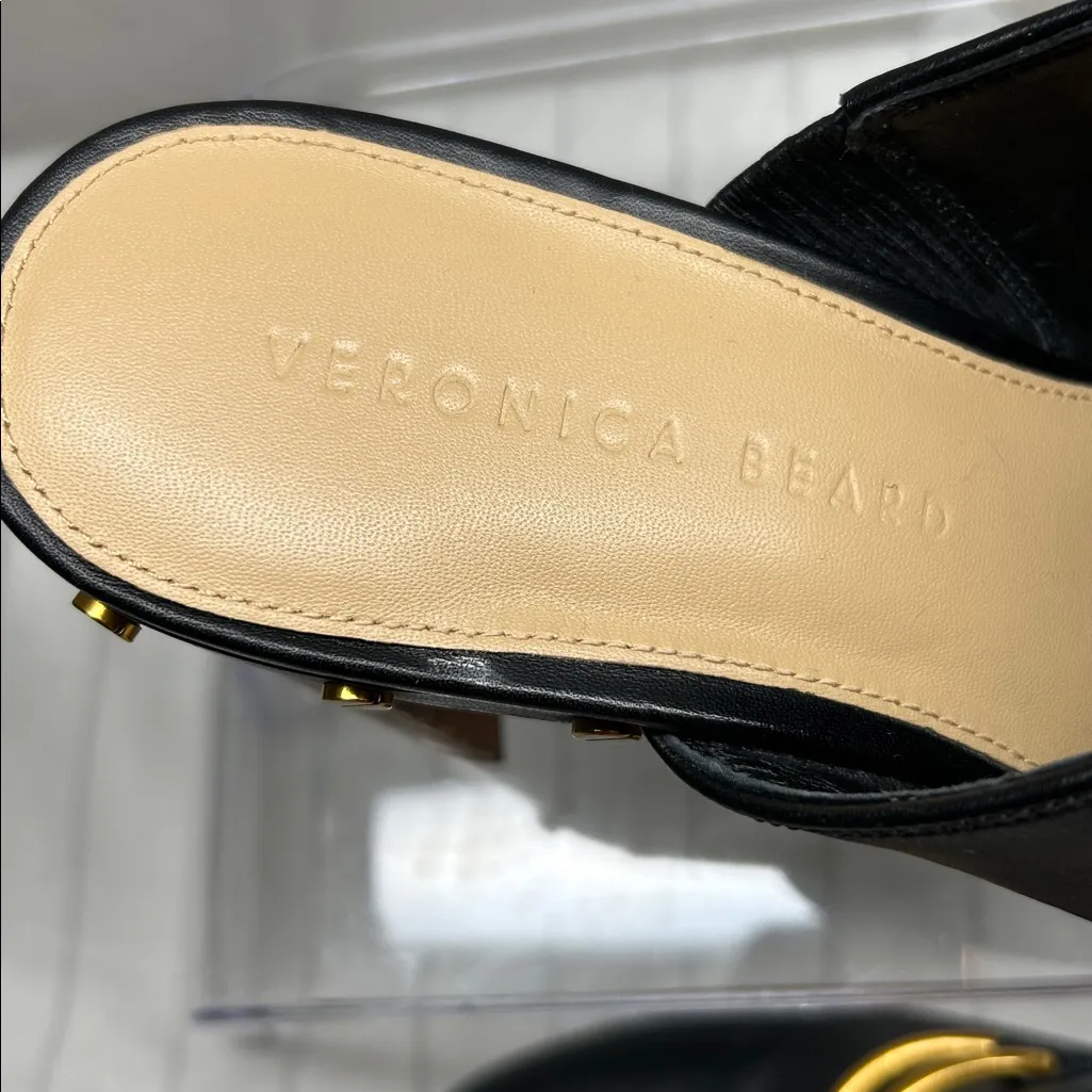 Veronica Beard Giles Block Heel Mule Clogs, Black,Size 8M Bohemian leather Heel - Image 3