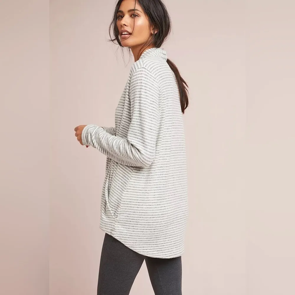 Anthropologie Saturday Sunday Brushed Fleece Stripe Open Front Wrap Pullover - Image 3