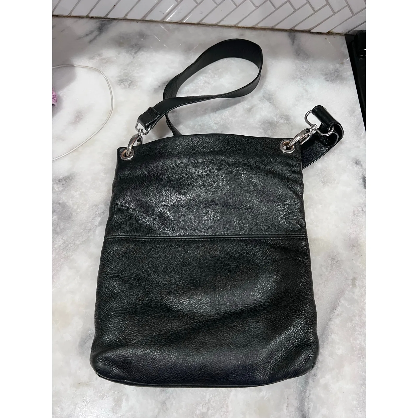 Margot Genuine Leather Black Crossbody Shoulder Bag Multi Zip Pockets Purse - Image 6