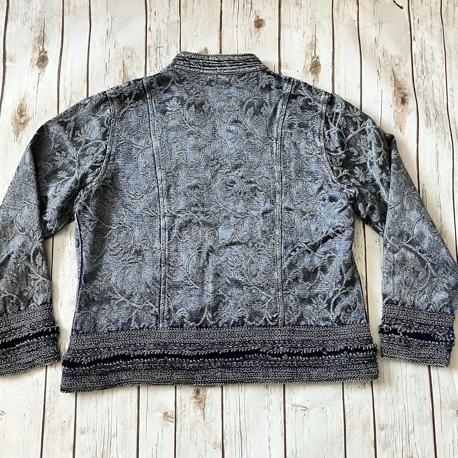 Vtg Quilted Brocade Blazer Jacket L 12 14 Soutache Trim Velvet Braid Art to Wear Blue Size L - Image 8