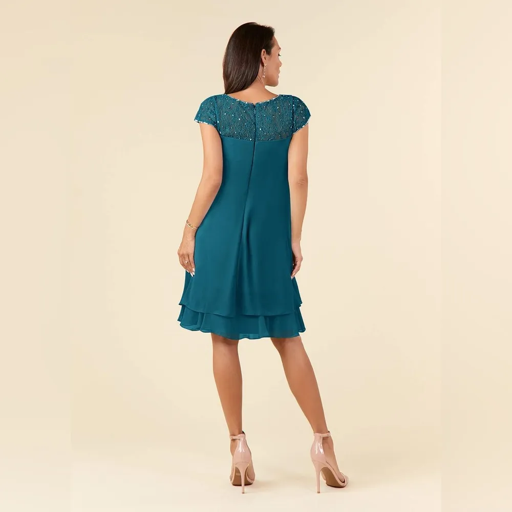 JJ’s House Empire Sequins Chiffon Dress Ink Blue 14 - Image 2