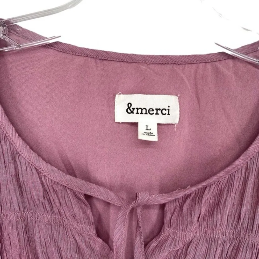&Merci Mauve Peasant Ruffle Boho Blouse Top - Image 2