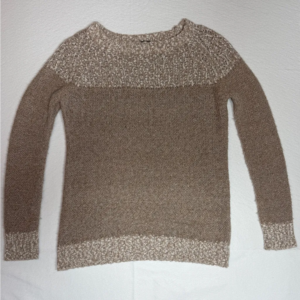 Fate Clairina women’s texture Beige and Cream Crew Neck pullover Sweater size SM Tan - Image 2