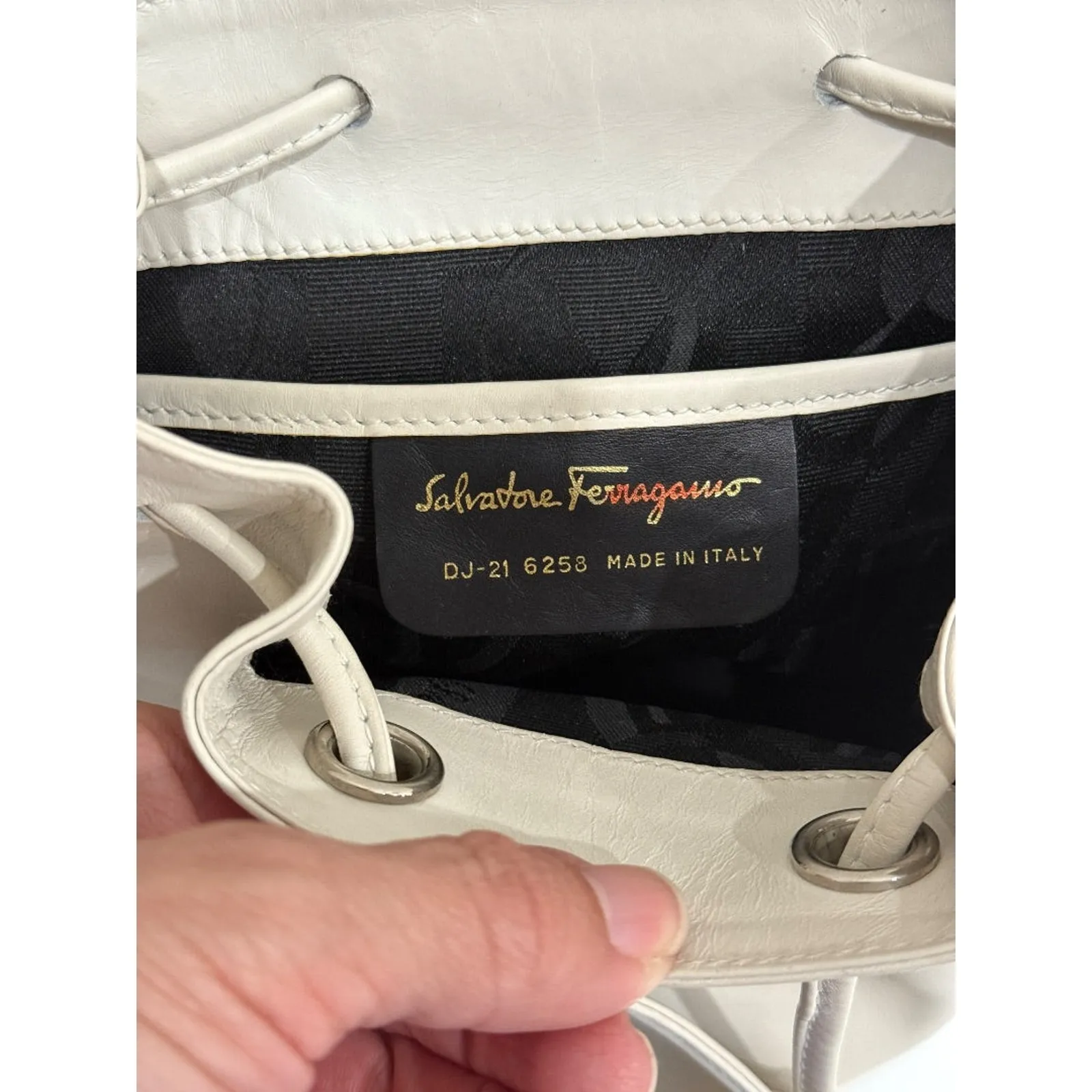Salvatore Ferragamo Leather Small School Drawstring Backpack White / Silver - Image 12