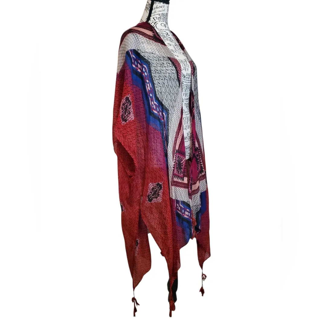 Woven Heart women's kimono or ruana with an abstract geometric and boho Print XL - Image 2