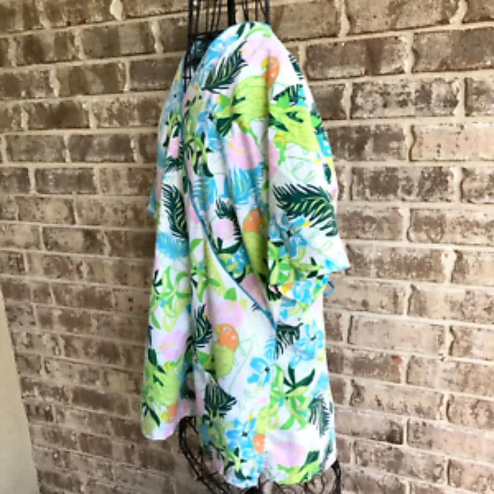 Parrot Themed Scrub Top Large Retro Rare Pattern Cinch Waist Tropical Gr… Orange - Image 6