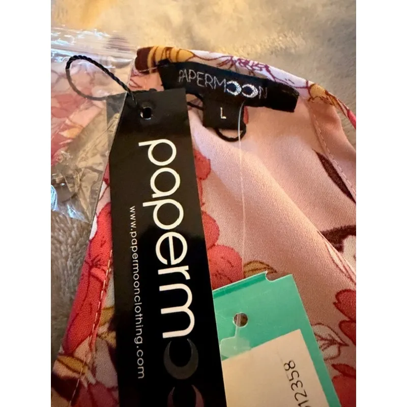 Papermoon Pink Floral Cutout Halter Top – Size Large - Image 5