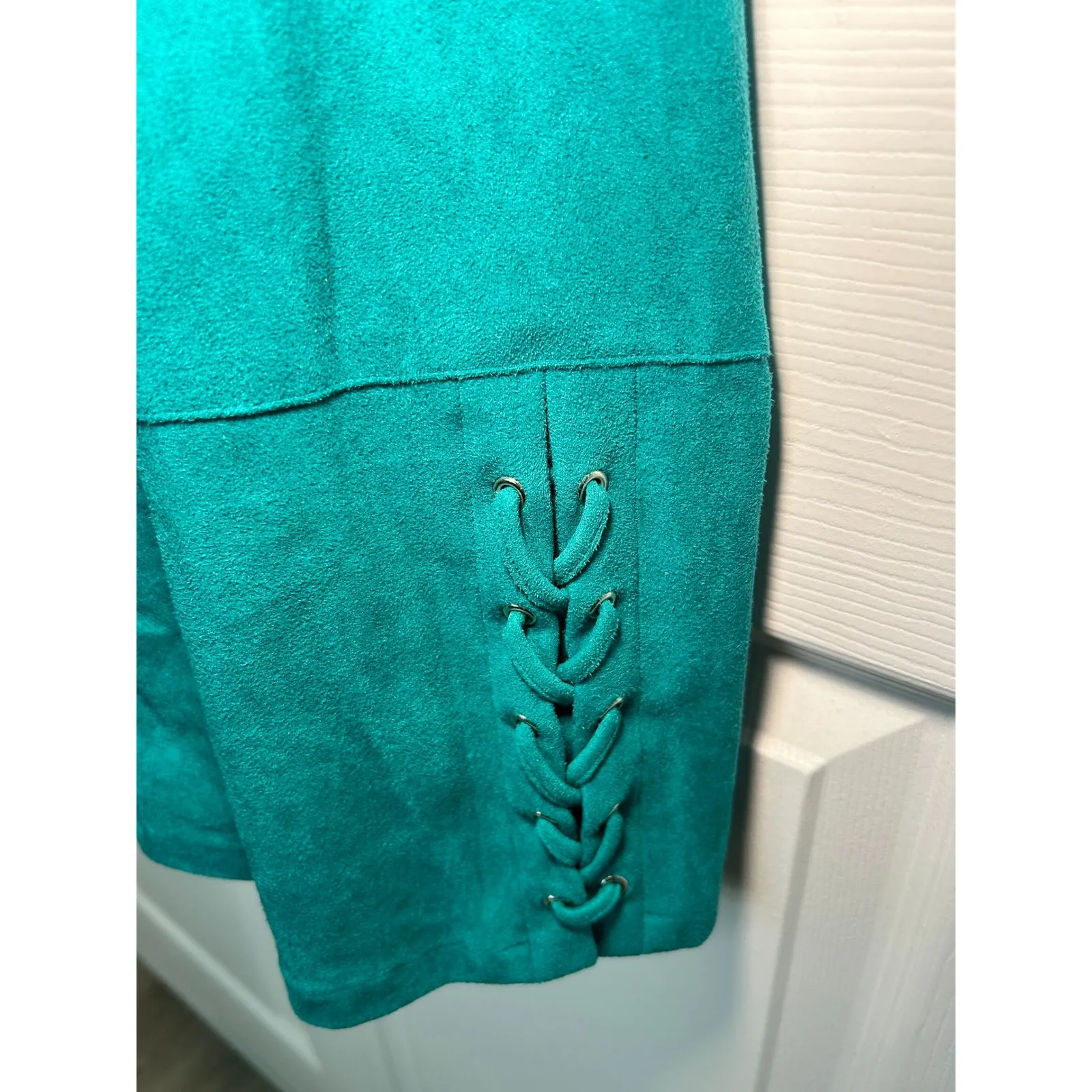 Chico's Teal Faux Suede Jacket Women's Size XL Lace Up Detail Zip Front - Image 2