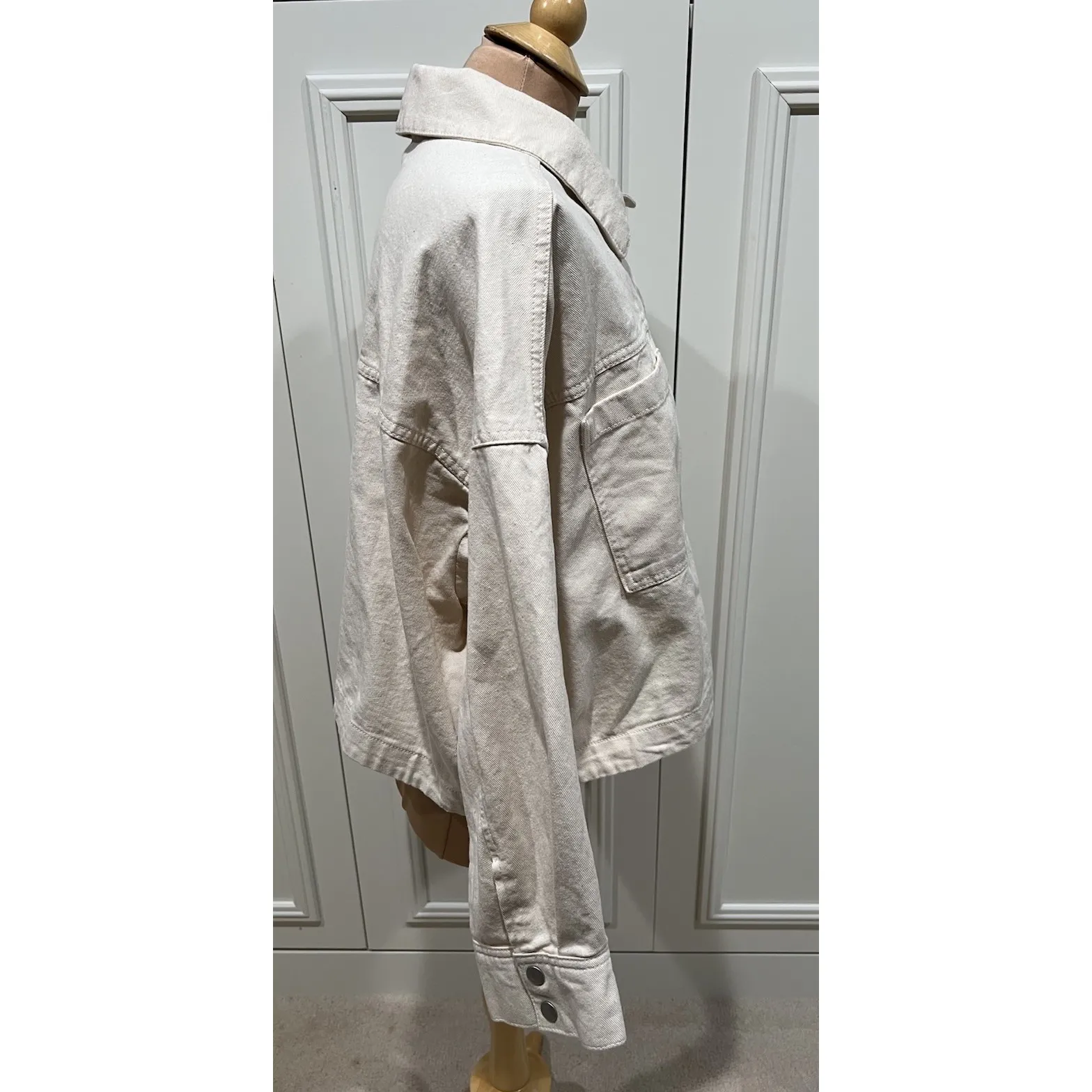 Old Navy Crop Utility Jacket Size XL Petite Natural Beige Canvas Jacket Oversize - Image 5