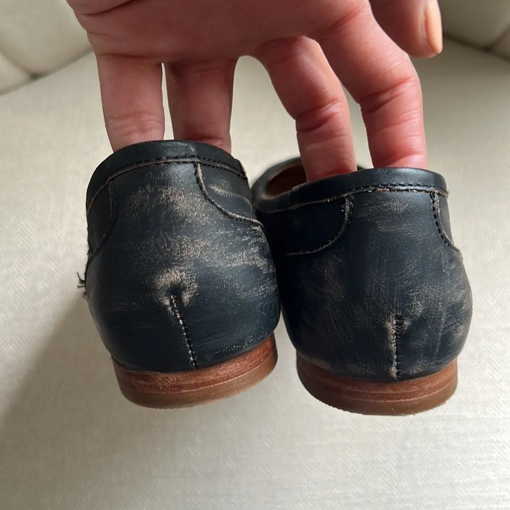 Musse & Cloud Kendal Flats Embroidery Piping Detail Leather Distressed Black 9 - Image 10