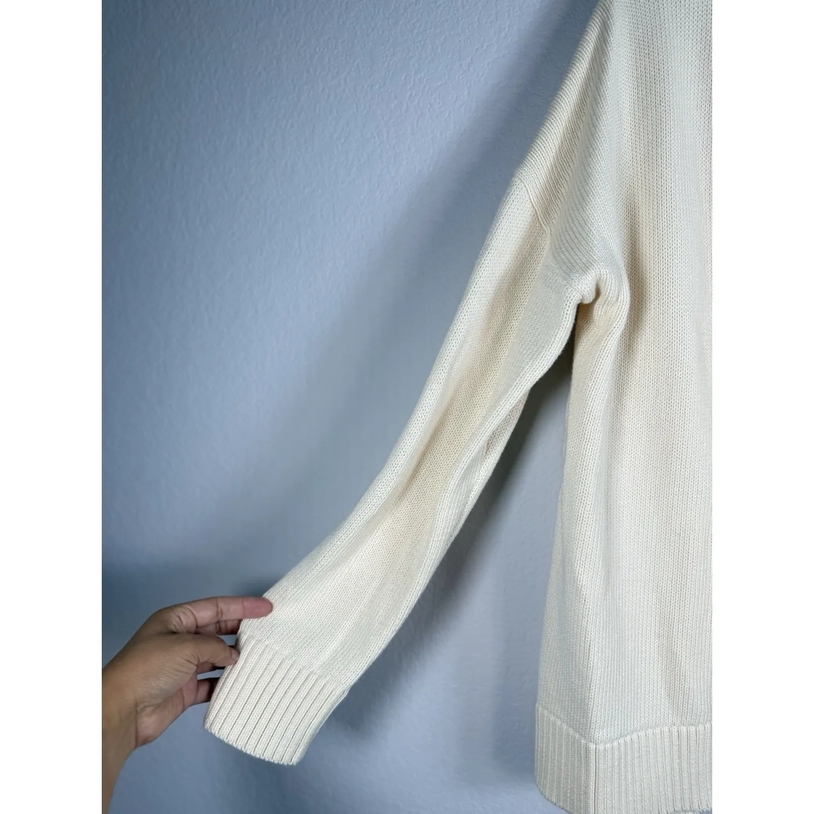 J.Crew Women Cream Rib Detail Close Knit Open Front Long Sweater Cardigan Size L - Image 8