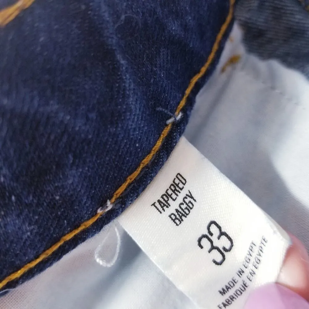 Urban Outfitters BDG Tapered Baggy Dark Wash Frayed Hem Blue Jeans - Image 5