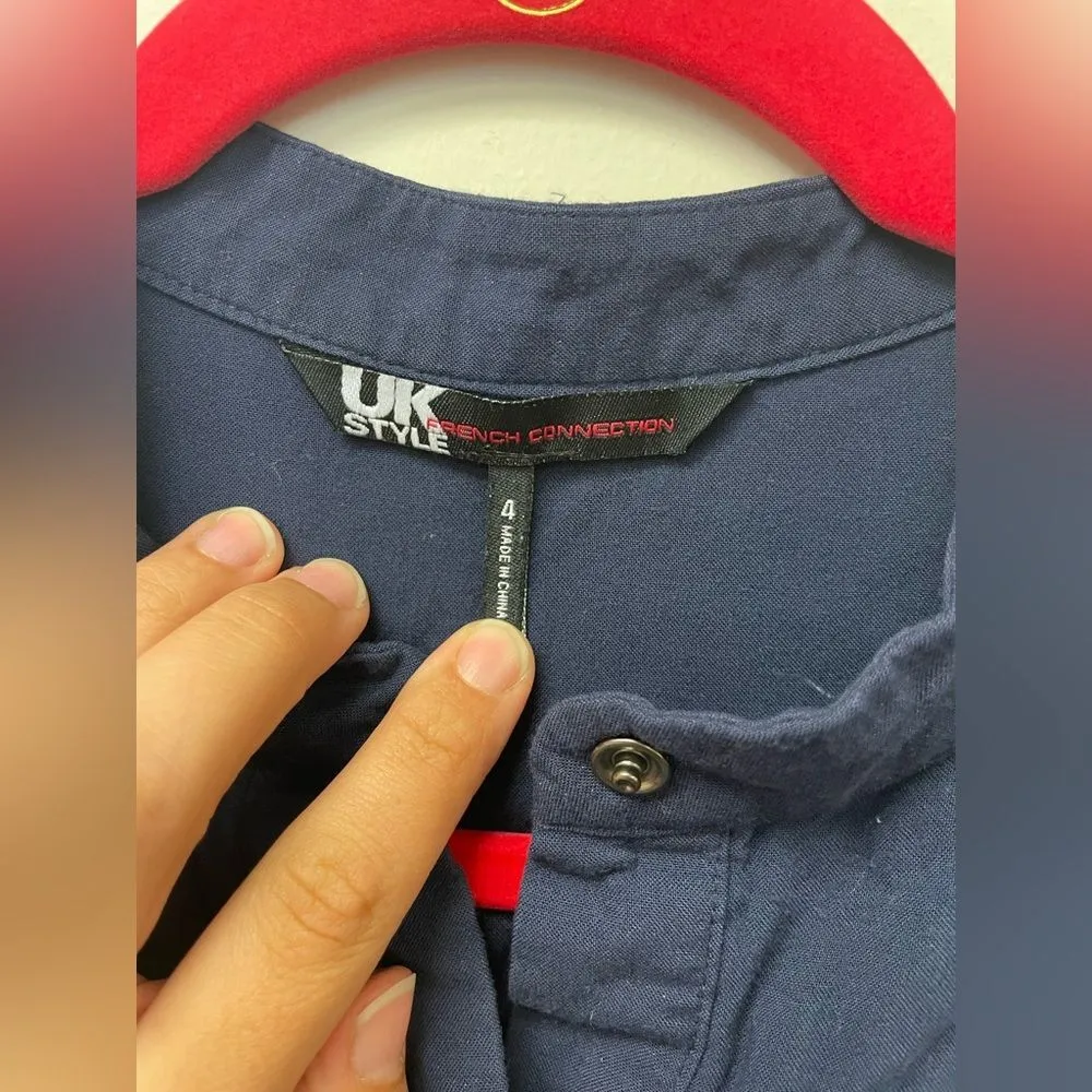 2000s Y2K UK Style French Connection Navy Mini Dress Snap Front SZ 4 - Image 3