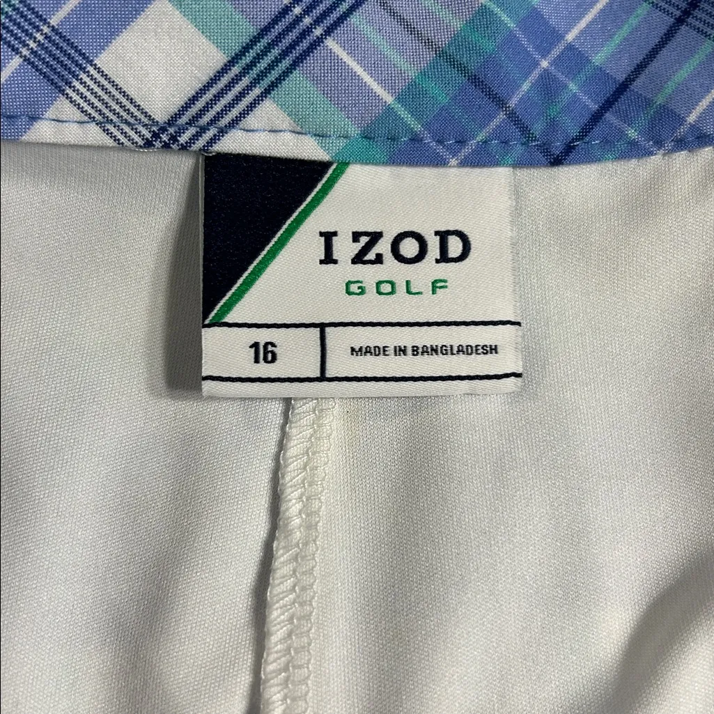 Izod Golf Blue and White Plaid Golf Skirt With Built In Shorts Size 16 - Image 3