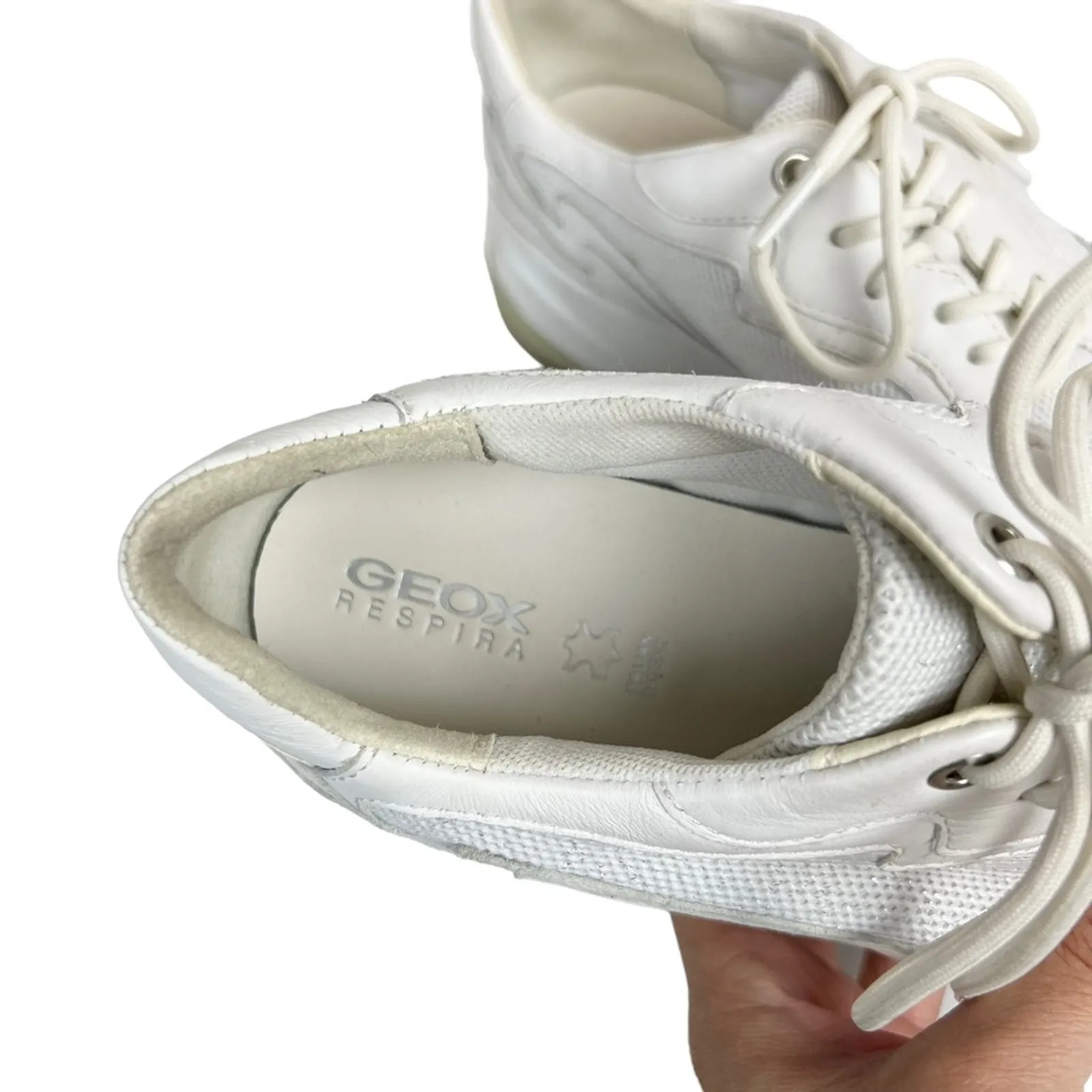 Geox Respira Kirya‎ White Leather Chunky Sneakers Size 10 - Image 7