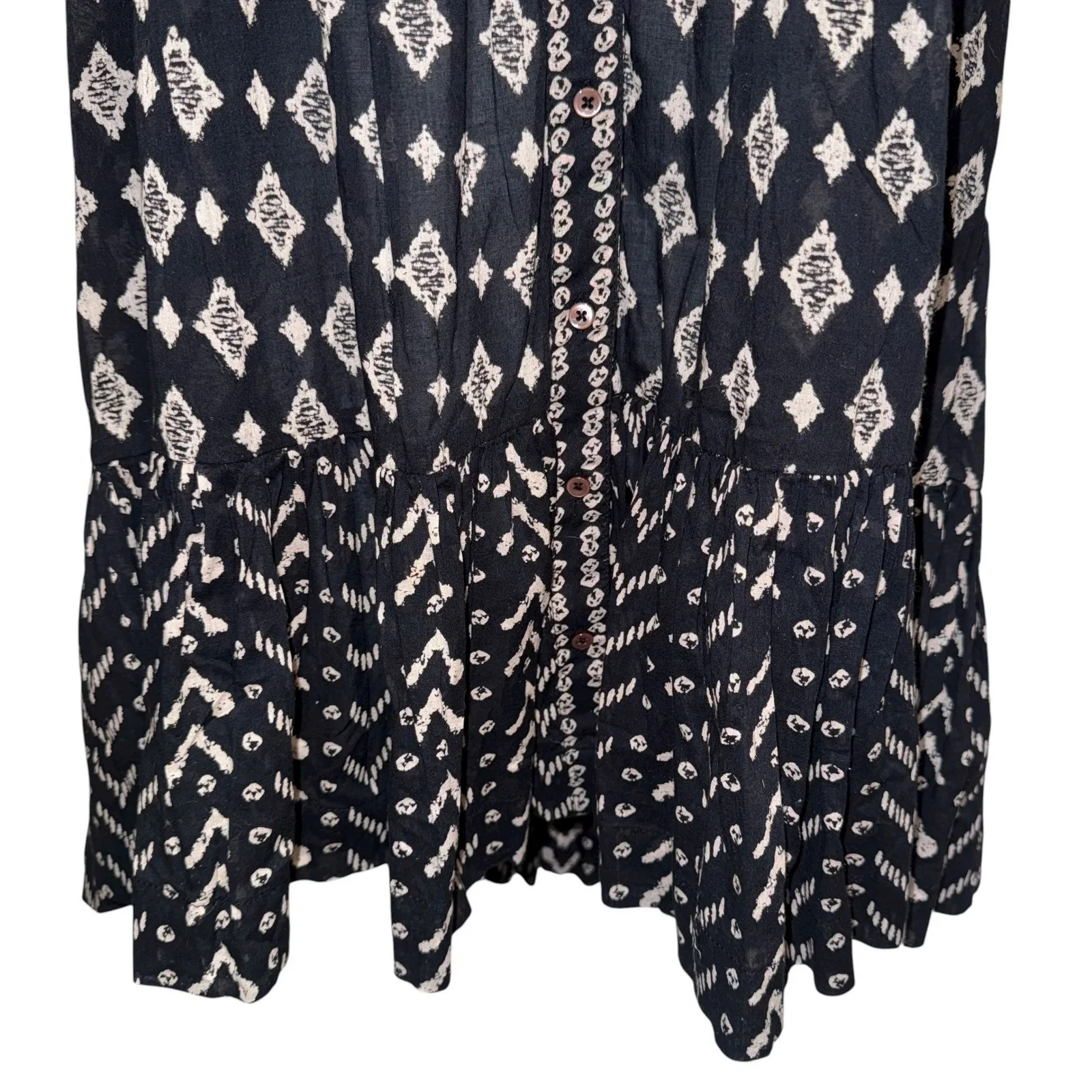FREE PEOPLE Hearts Desire Black Ivory Print Square Neck Ruffle Hem‎ Mini Dress S - Image 6