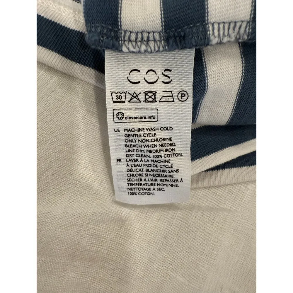 COS Short Sleeve Round Neck T-Shirt Striped Cotton White Blue Women's Size Large - Image 6