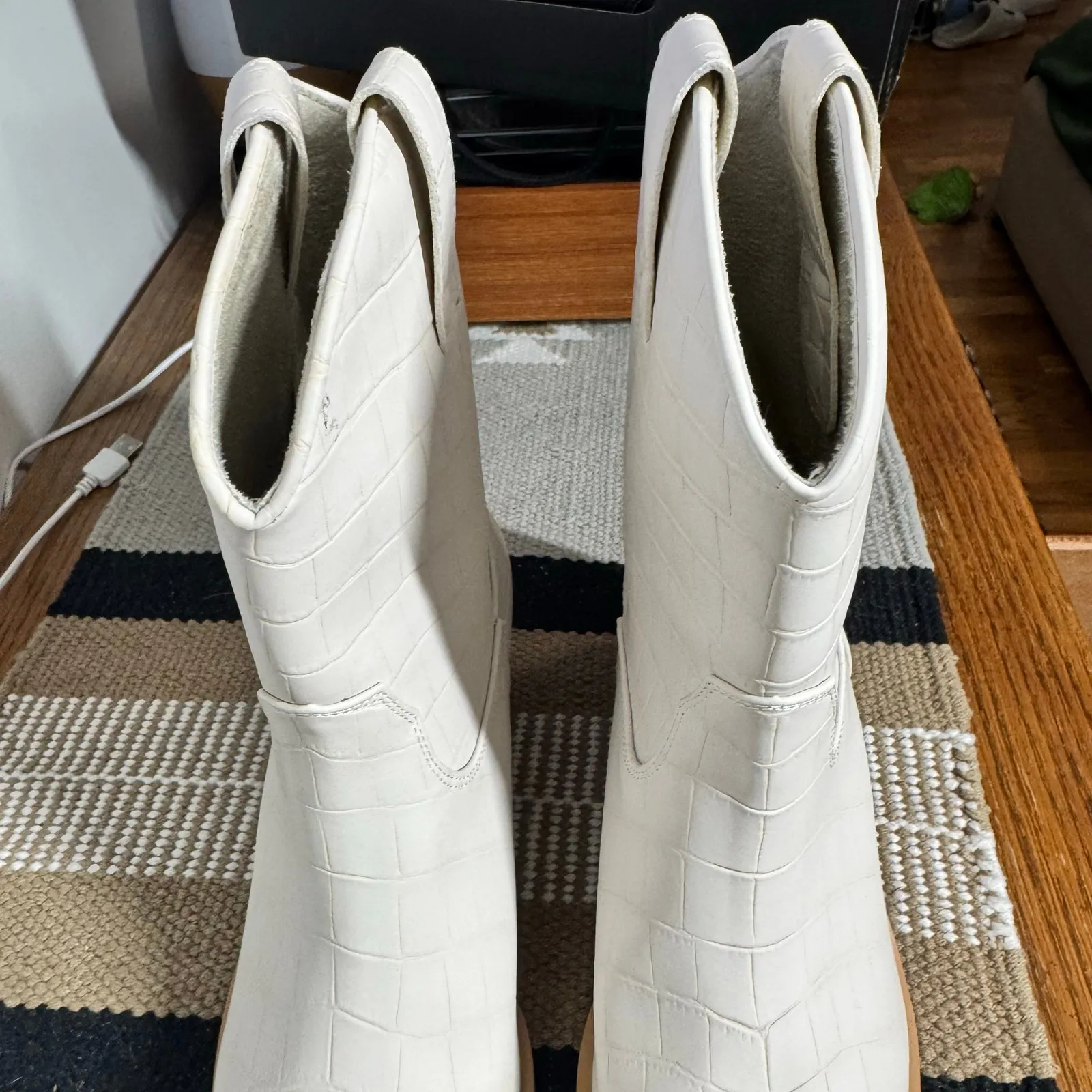 Shu Shop ZouZou Vegan Midi Western Boot Women 8 Bone White Cowgirl Boho Embossed - Image 3