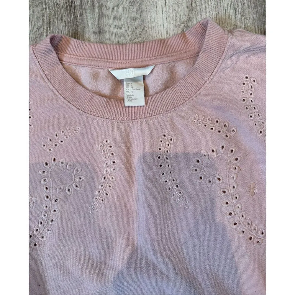H&M Blush Pink Embroidered Crewneck Sweatshirt - Image 3