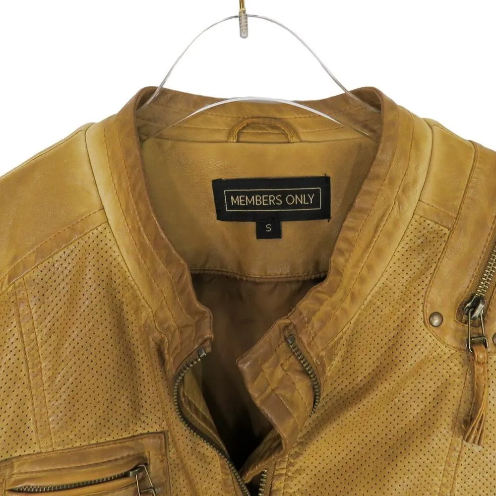 90s Members Only Women's Tan Brown Camel Vintage Motto Biker Jacket Small - Image 6