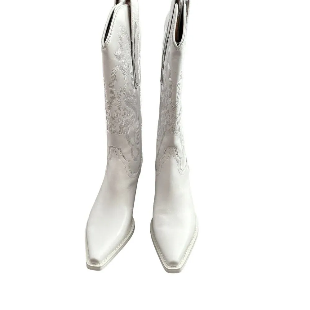 Jeffrey Campbell DAGGET White Leather Mid-Calf Pointed Toe Boots Size 8.5 - Image 2