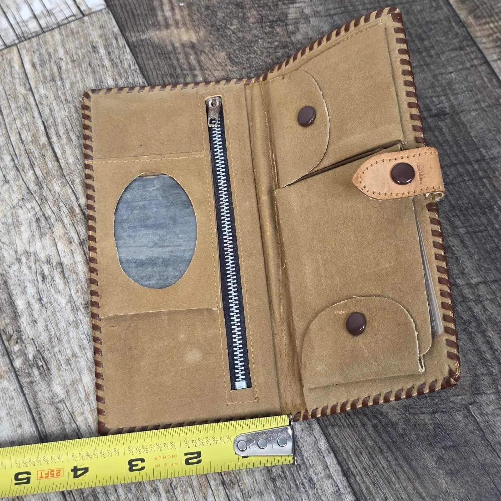 Vintage Hand Tooled Leather Western Wallet Film & Prop 1960s 1970s Deer Brown - Image 6