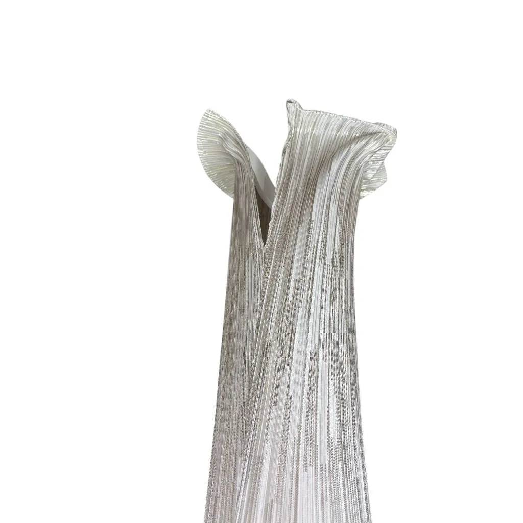 Caramela M Metallic Silver Off Shoulder Maxi Dress Evening Gown Elegant Chic - Image 9