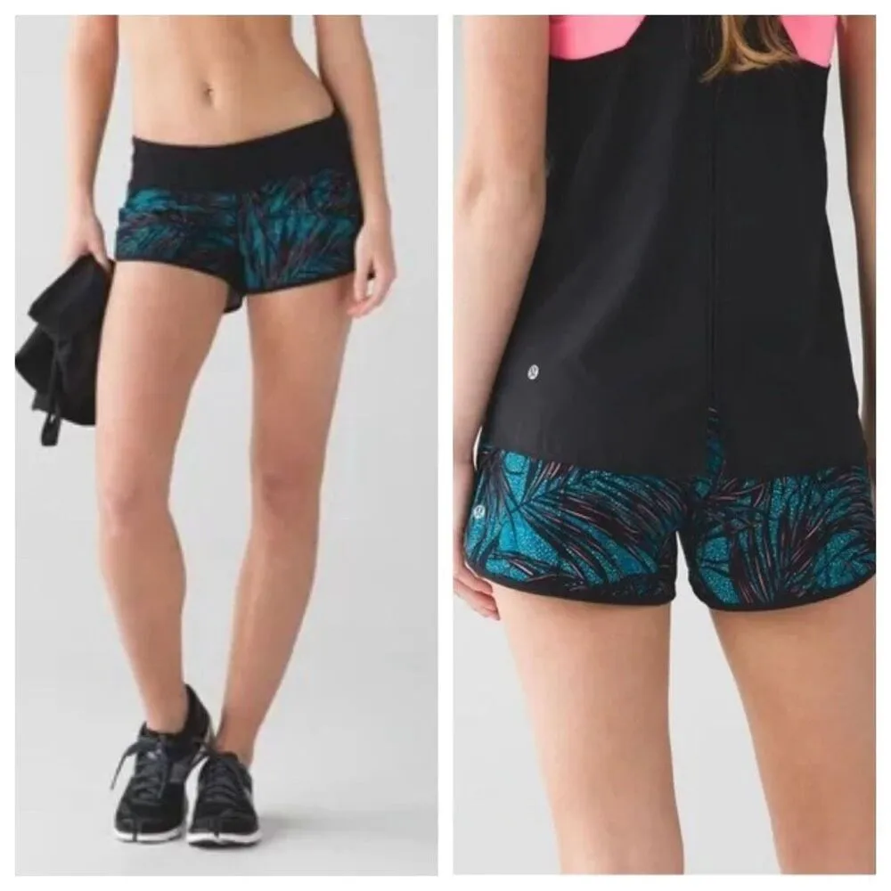 Lululemon Speed Up LowRise Lined Short 2.5”- Size 4- Palm Lace Tofino Teal/Black - Image 2