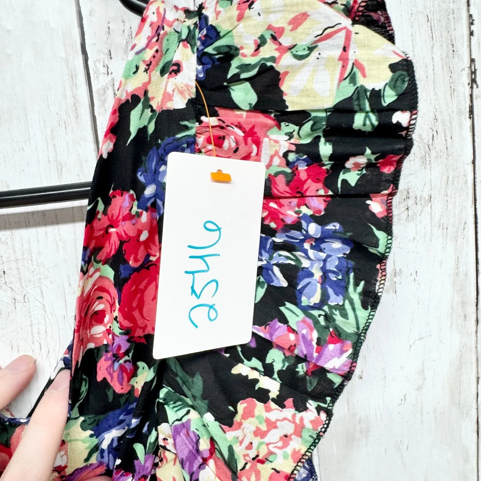 Vintage Dress Women Chest 22" Small Black Floral Ruffle Trim Sleeveless Cocktail - Image 5