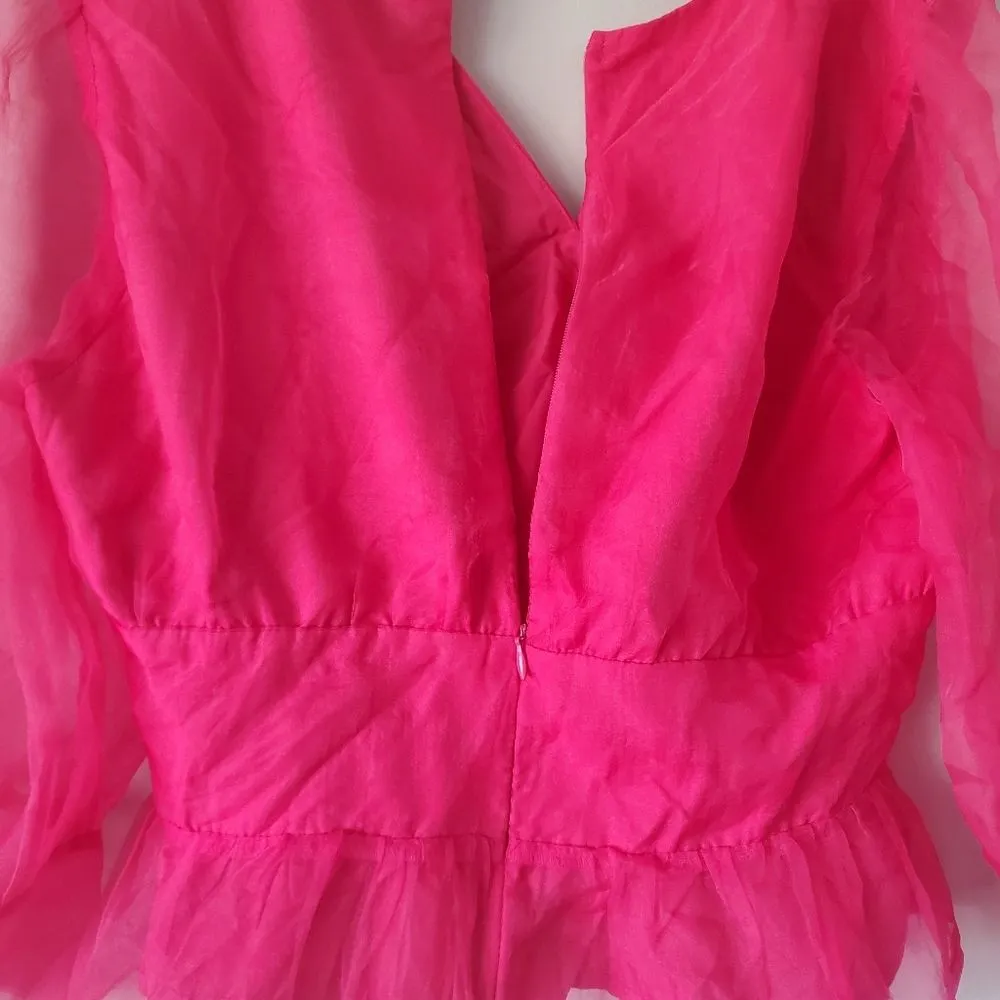 Adelyn Rae Pink Barbiecore Vero Organza Blouse Size Large Preppy Girly Cute - Image 7