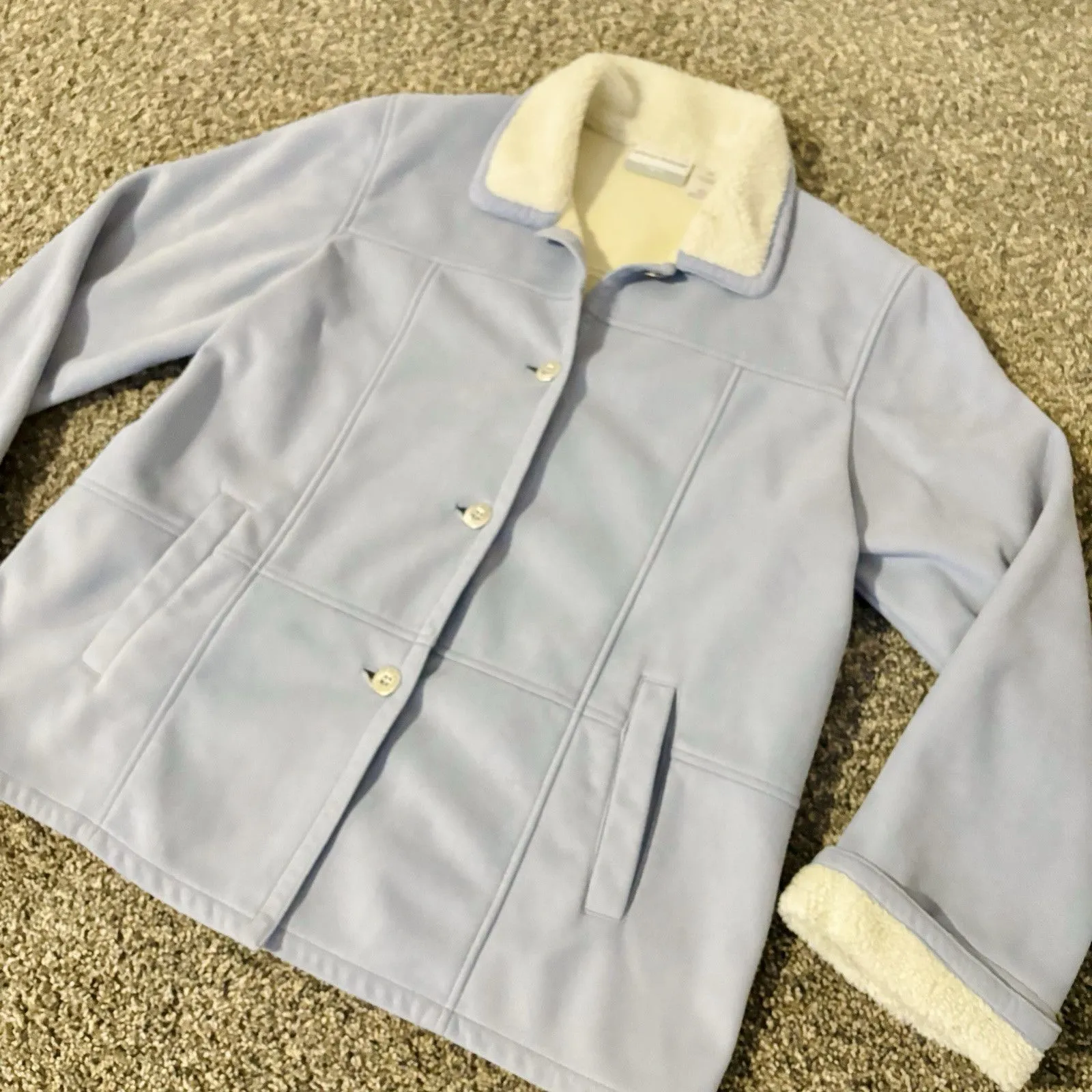 ALFRED DUNNER Blue Fleece Lined Button Down Jacket. Size 12P - Image 2