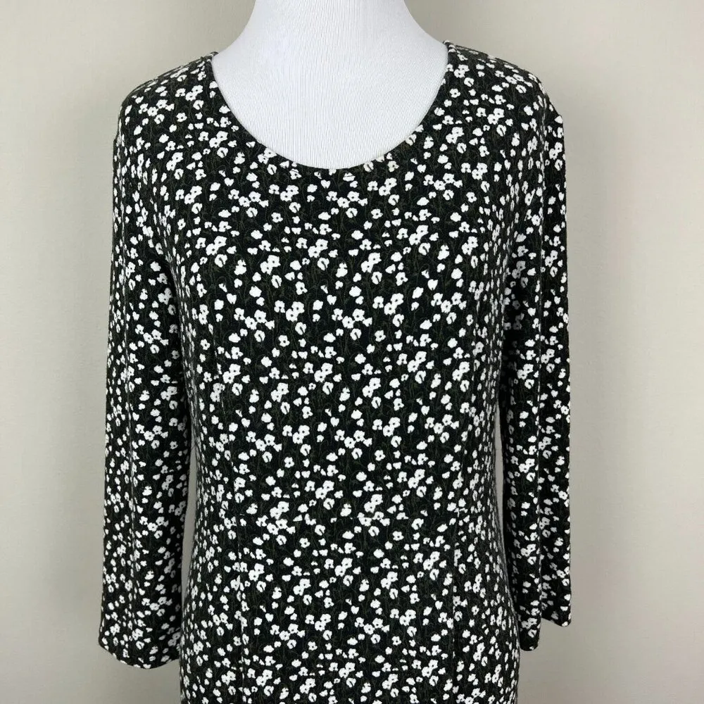 Max Mara Weekend Dress Womens Medium Black Green Floral Sheath Stretch Knit Knee - Image 2