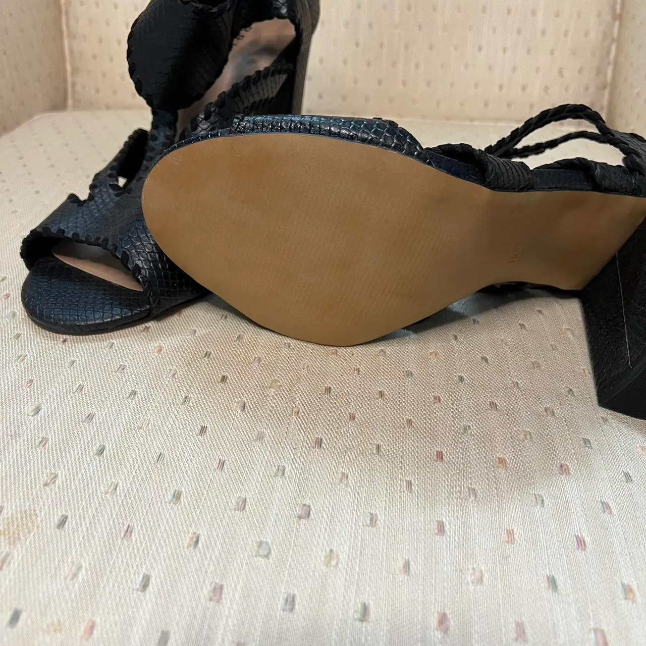 Torrid  Black Crocodile Embossed Laser Cut Block Heel Sandals - Image 8