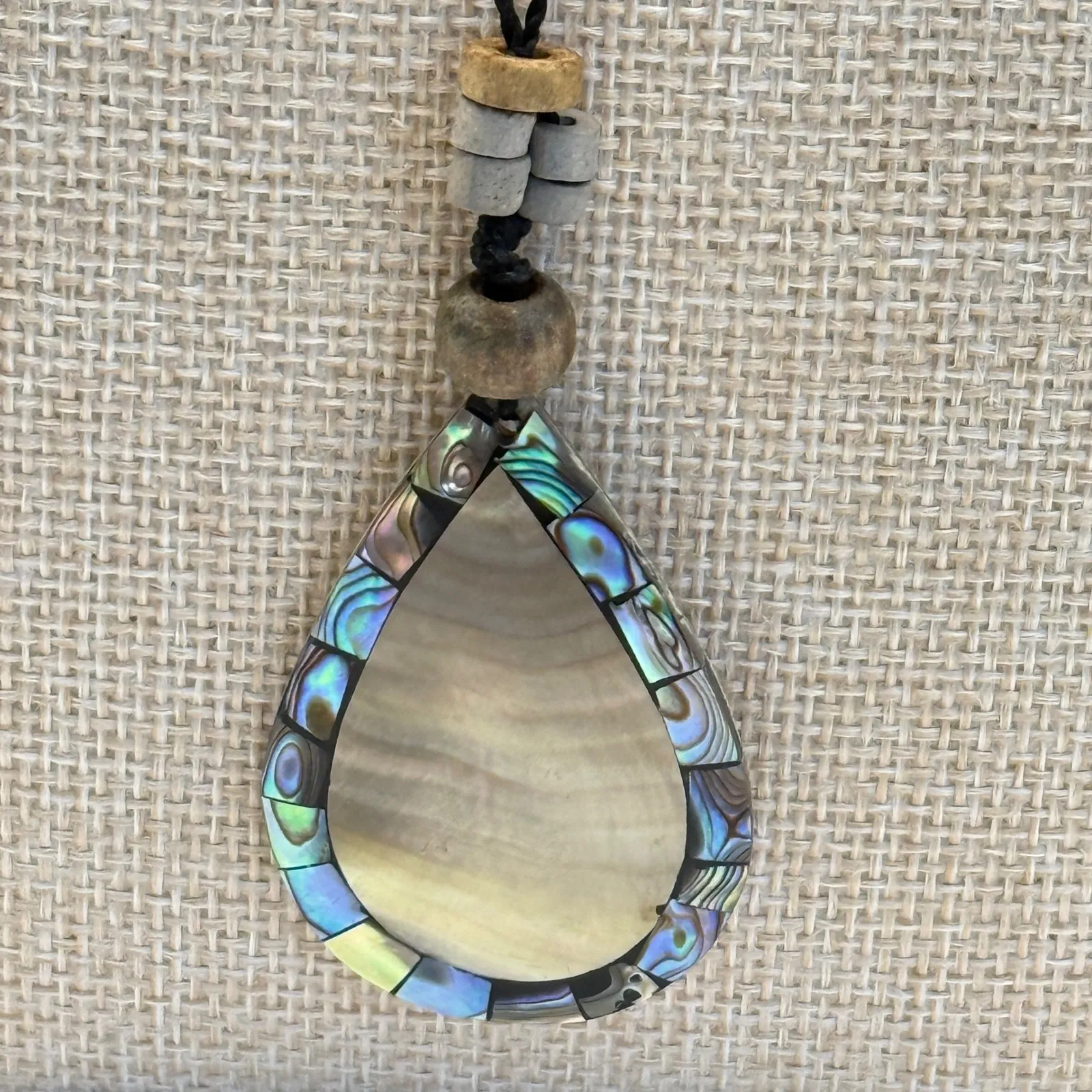 Abalone Shell Pendant Necklace Adjustable Cord Boho Hippie Jewelry Tan - Image 3