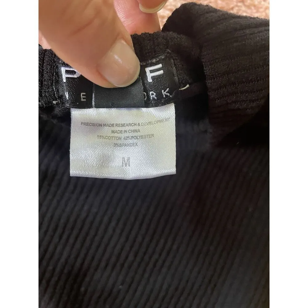 Poof New York Black Ribbed Cut Out Long Sleeve Crop Top Size M - Image 3