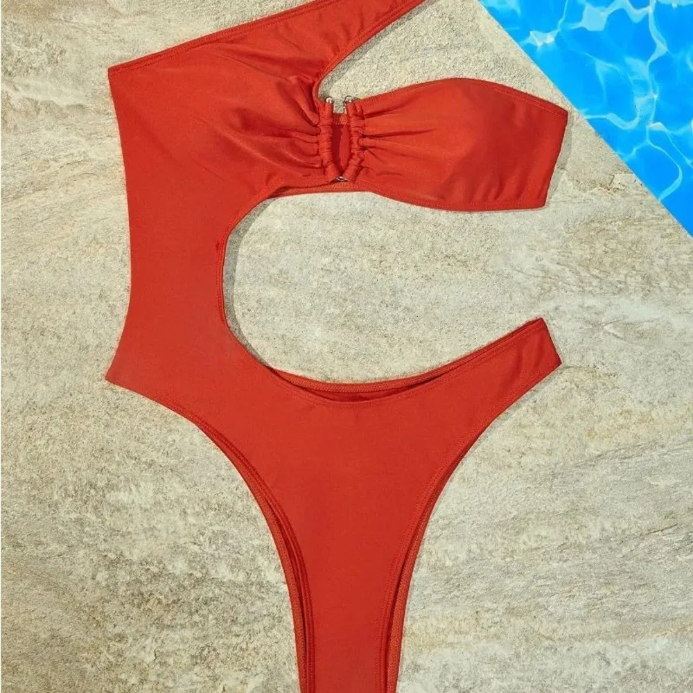 Stylish Rust Color One Piece Swimsuit - Image 3
