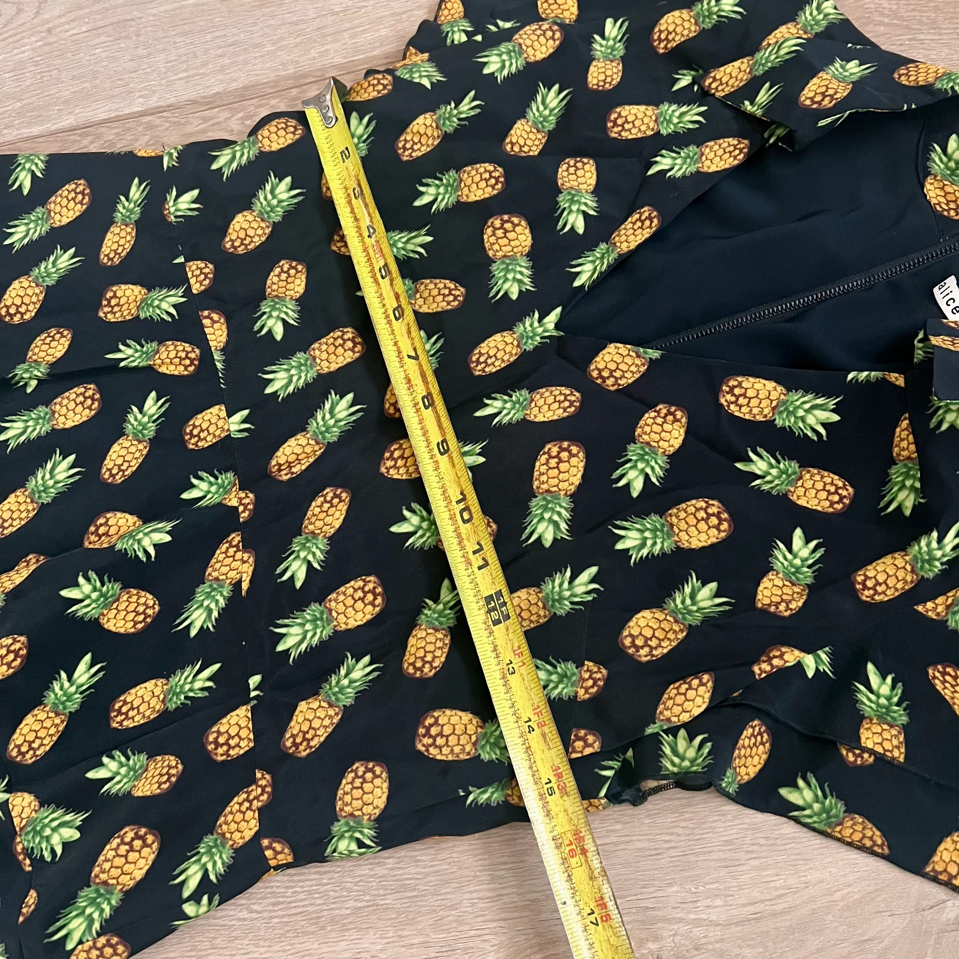 Black V neck Pineapple Print Mini Dress Romper Skort Size 10 - Image 8