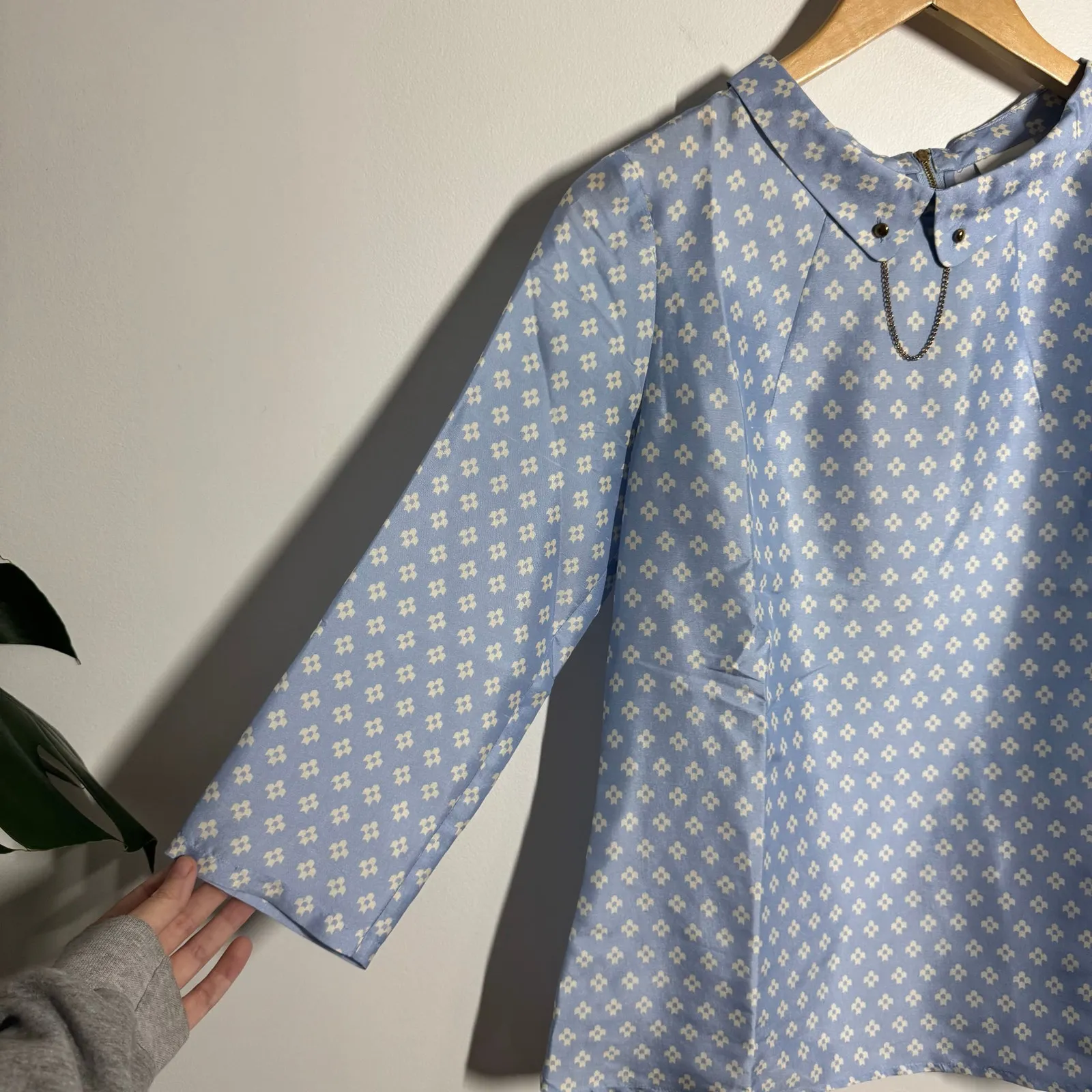 Devon Baer Top Women S Blue Fair Isle Print Peter Pan Collar Quite Luxury Preppy - Image 8