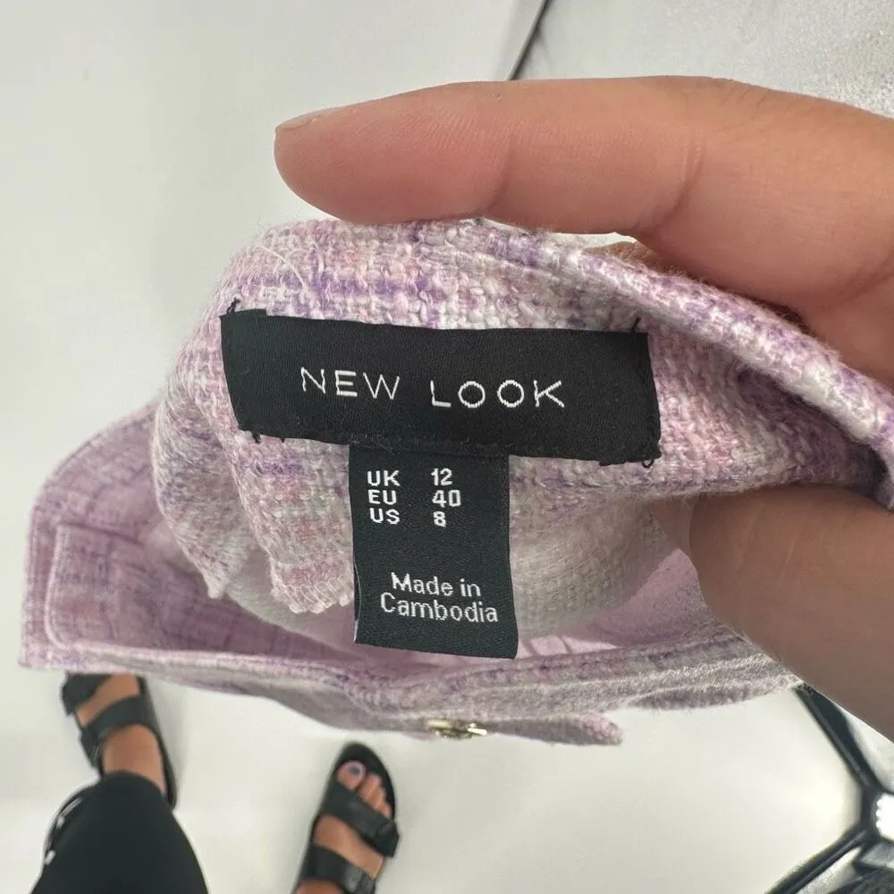 New‎ Look Purple Check Bouclé High Waist Shorts Tweed Style Size 8 Purple Plaid - Image 7