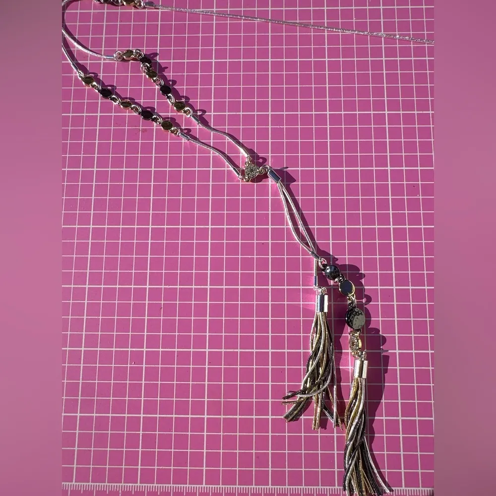 Nine West Silver bass metal chain 3 colors beads Tassel Necklace adjustable 38” - Image 8