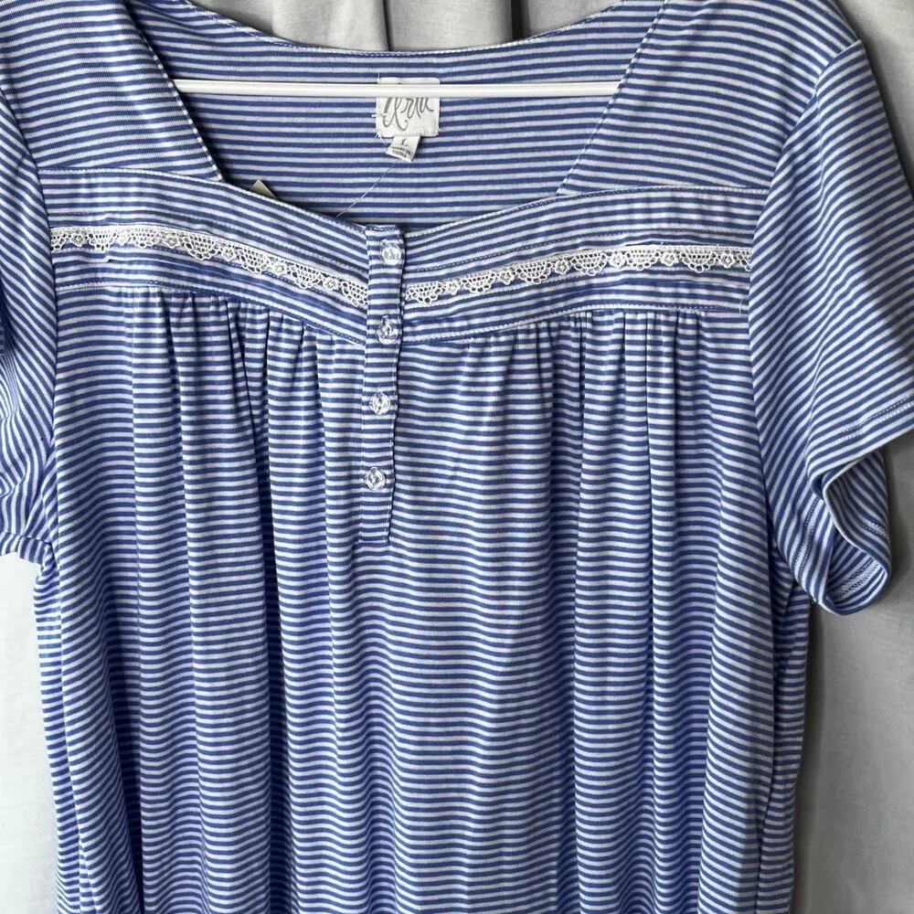 Aria Blue White Striped Nightgown New L - Image 3